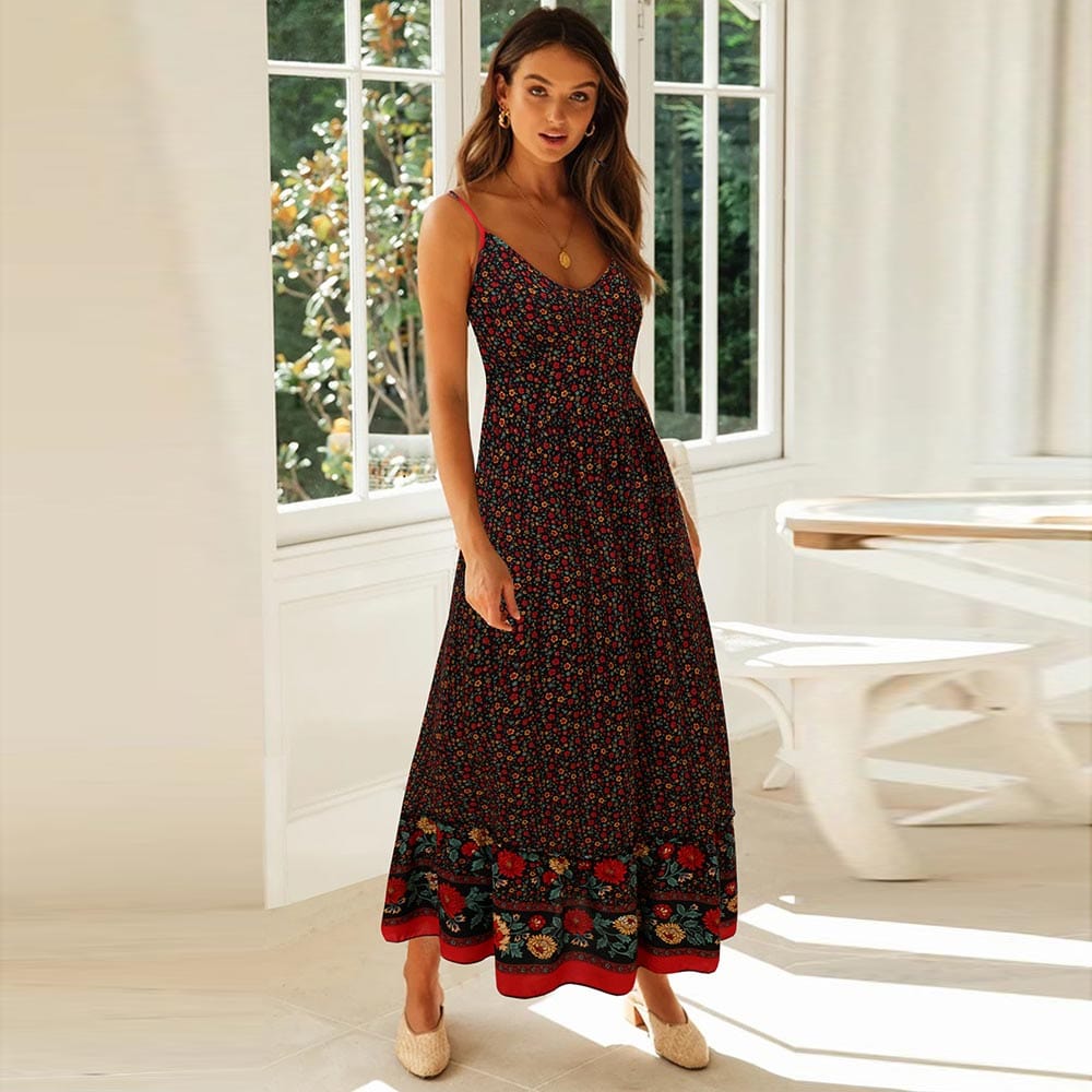 Floral Print Spaghetti Strap Boho Dress