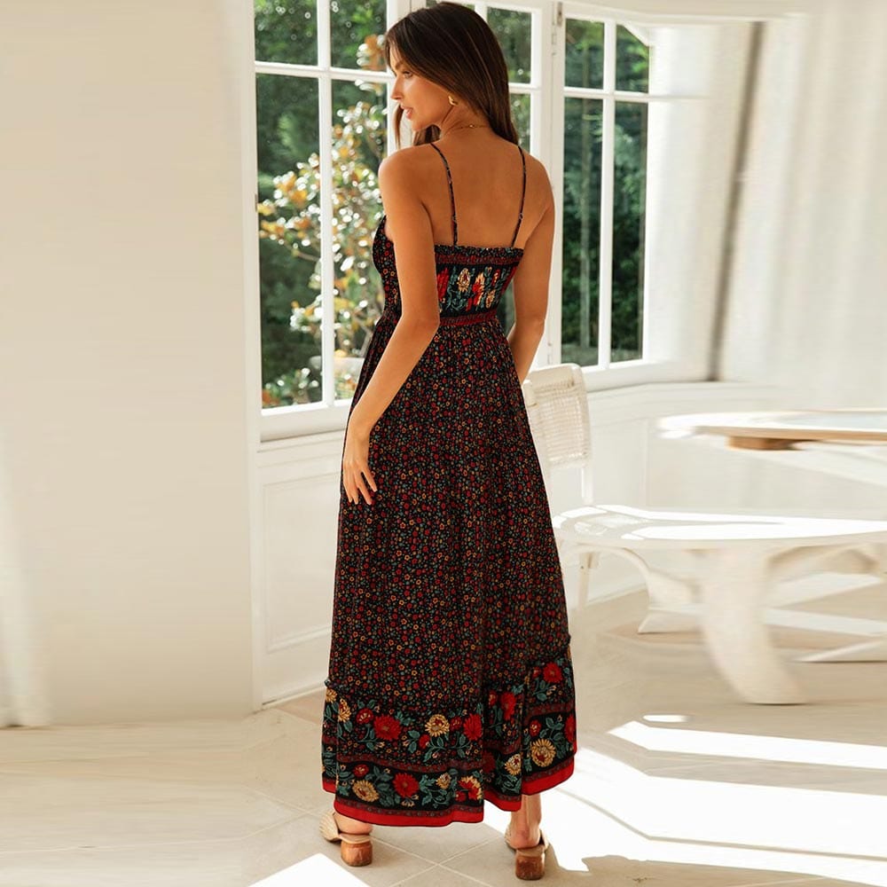 Floral Print Spaghetti Strap Boho Dress
